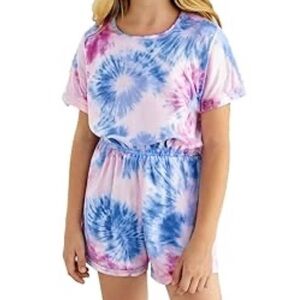 Kids Tie-Dye Short Romper - Pink & Blue